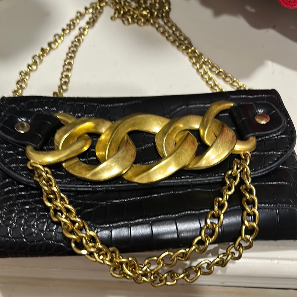 Saks Fifth Avenue Black Label Croc-Embossed Baby Bag with Gold Chain